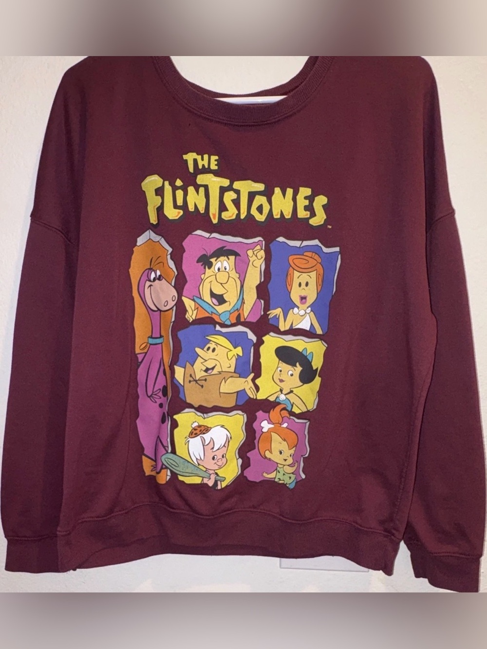 The Flintstones Character Graphic Crewneck Sweatshirt Maroon L